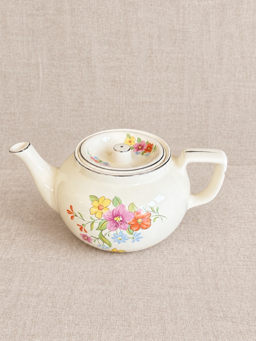 Vintage 1930s 40s Paden City Bak-Serv Floral Ceramic Teapot